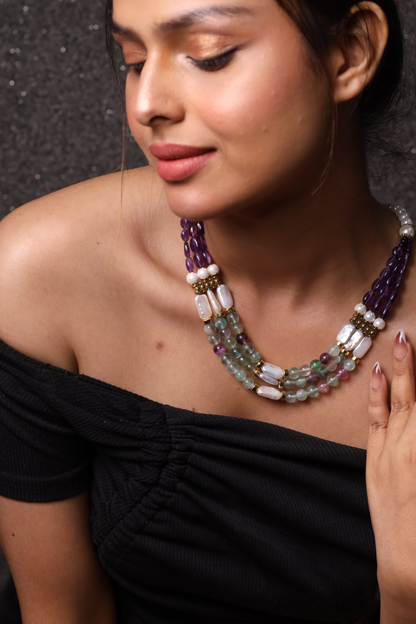 Fluorite and Amethyst Beads Necklace