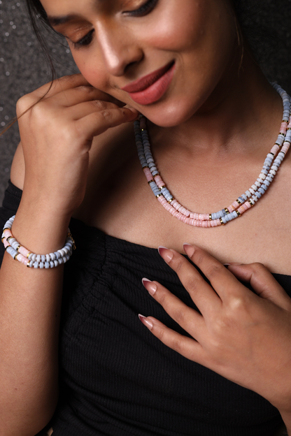 Amazonite  & Pink Opal  Heishi Beads  Necklace