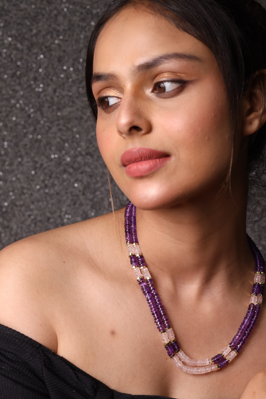 Amethyst and Rose  Quartz Beads Necklace.