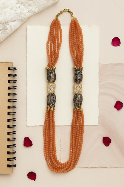 Delicately Handcrafted Peach Onyx Necklace