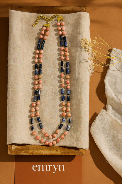 Elevate Rodolite  with Lapis  Natural gem Stone Necklace
