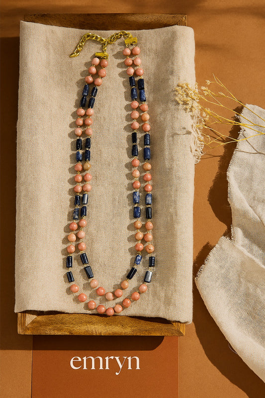 Elevate Rodolite  with Lapis  Natural gem Stone Necklace