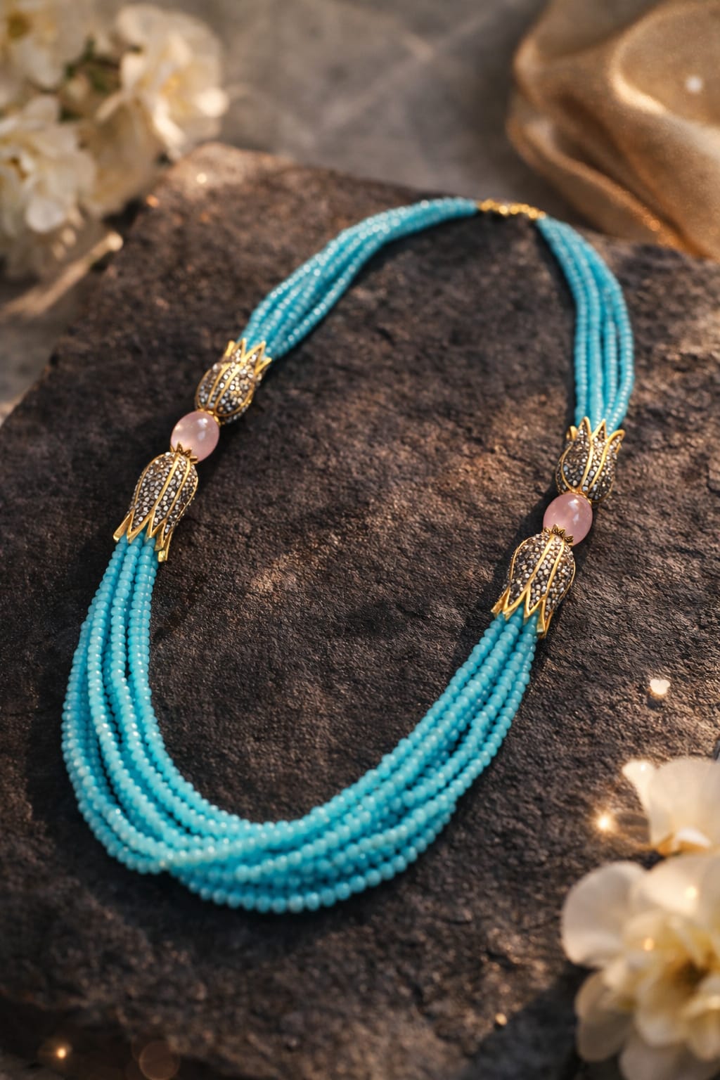 Designer Sky Blue onyx  Beaded Necklace