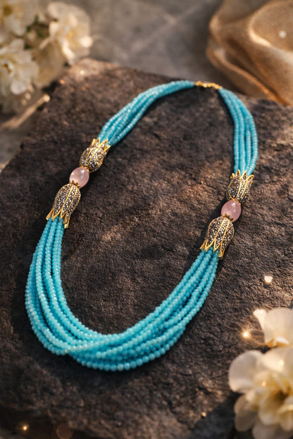 Designer Sky Blue onyx  Beaded Necklace