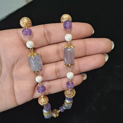 Royal Amethyst, Pearl & Tumble Gemstone Necklace