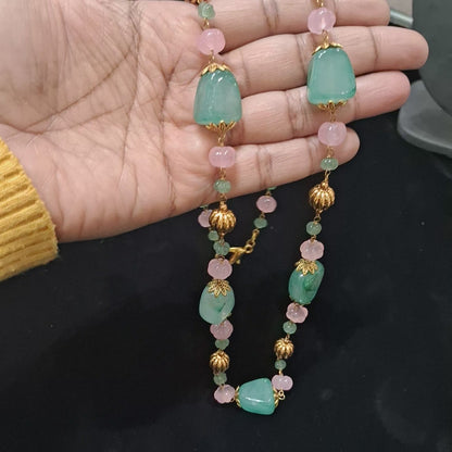 “Elegant Green Aventurine & Pink Quartz Necklace”