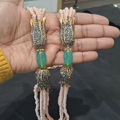 Handcrafted Peach onyx Bead Layered Necklace