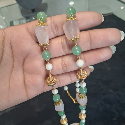 Rose Quartz & Aventurine Beaded Necklace