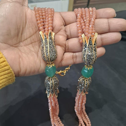 “Peach Onyx Multi-Strand Beaded Necklace