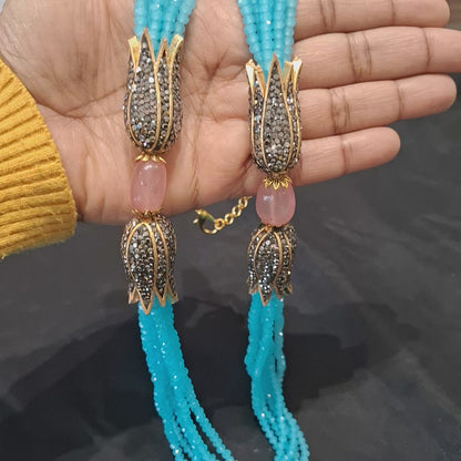 Designer Sky Blue onyx  Beaded Necklace