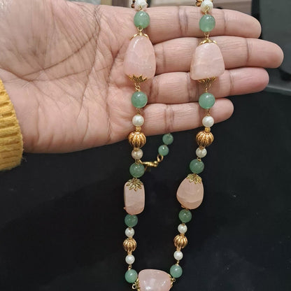Luxury Rose Quartz Gemstone Featuring Green Aventurine Necklace