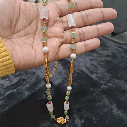 “Elegant Aventurine & Rose Quartz Necklace with Pearls”